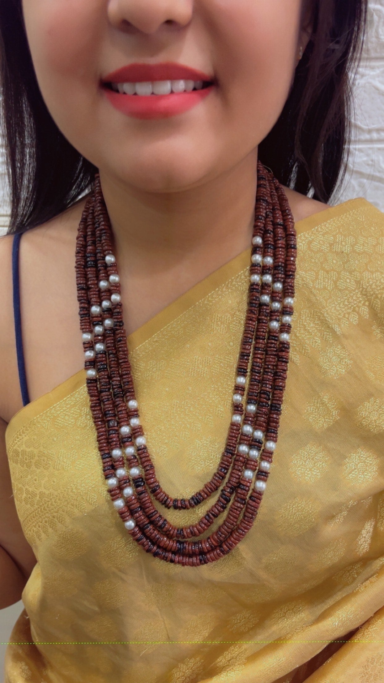 Natural Brown Jasper & Pearl Gemstone Beads Necklace Jewelry
