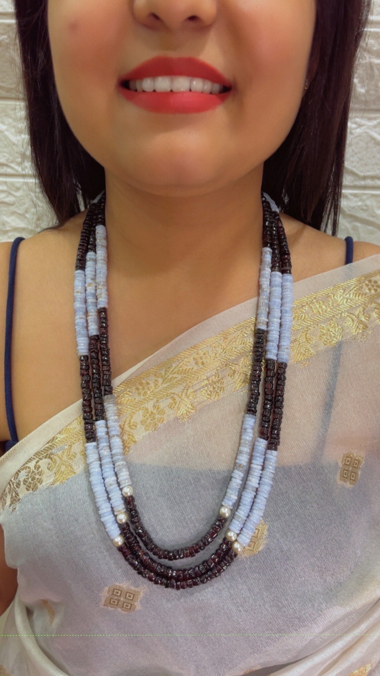 Natural Opal & Garnet Gemstone Beads Necklace Jewelry