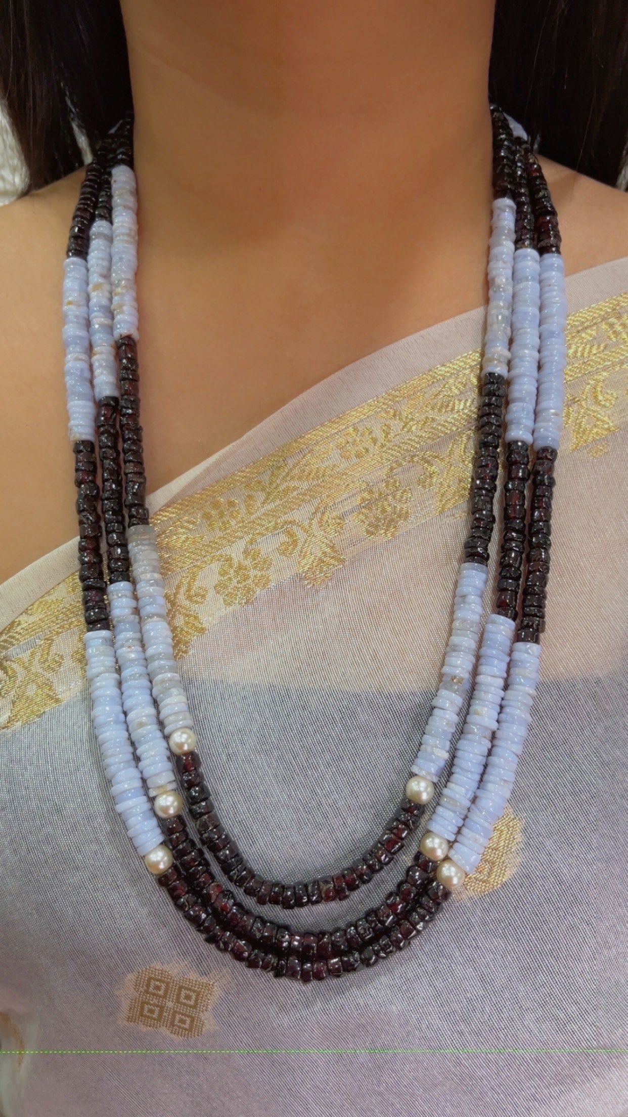 Natural Opal & Garnet Gemstone Beads Necklace Jewelry