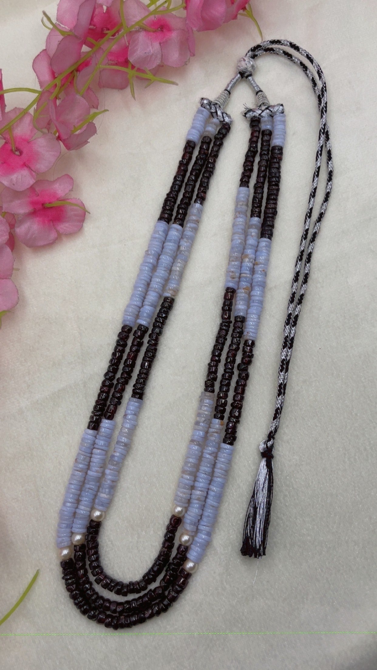 Natural Opal & Garnet Gemstone Beads Necklace Jewelry