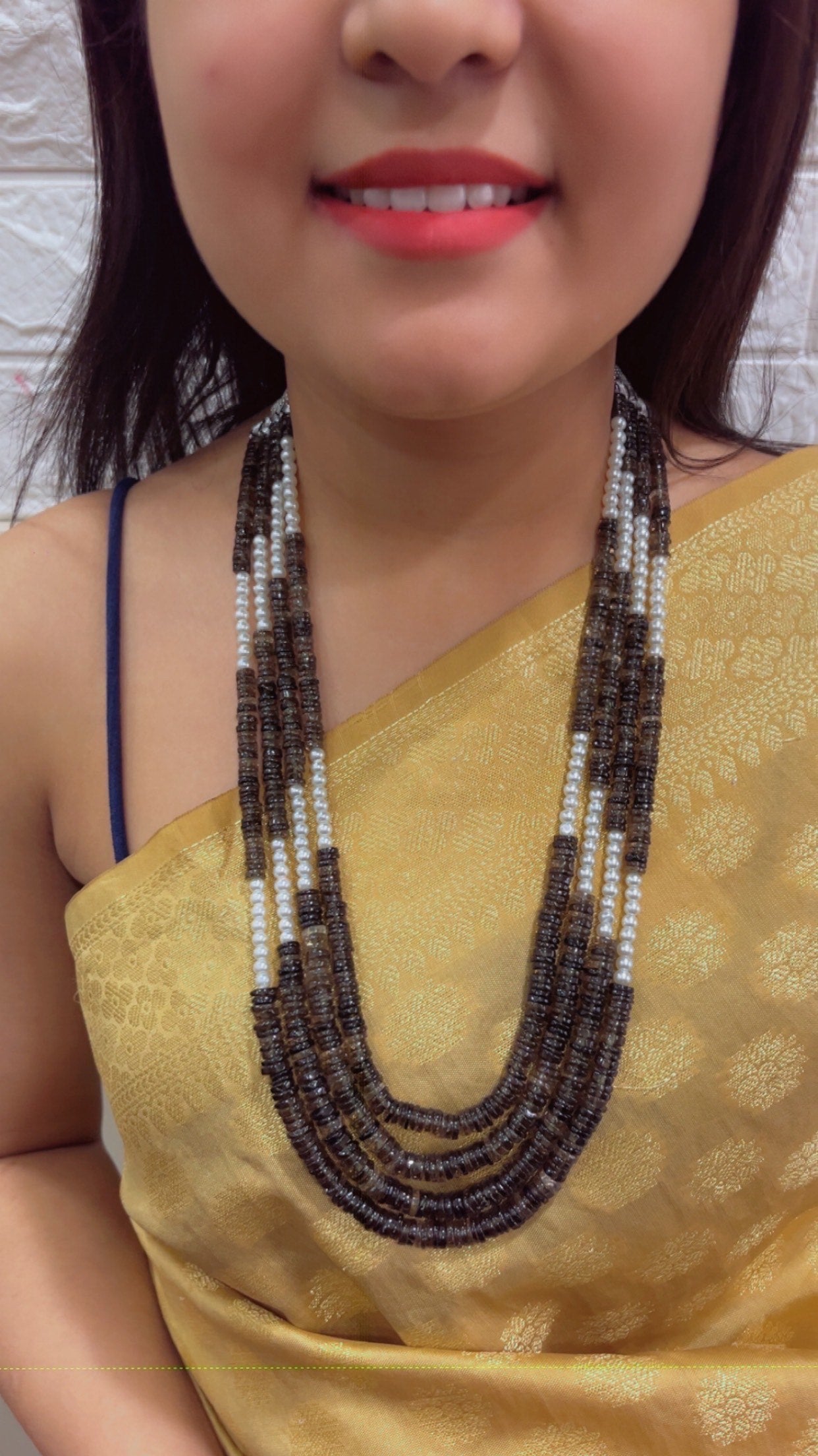 Natural Smoky Quartz & Pearl Gemstone Beads Necklace Jewelry QCMORE