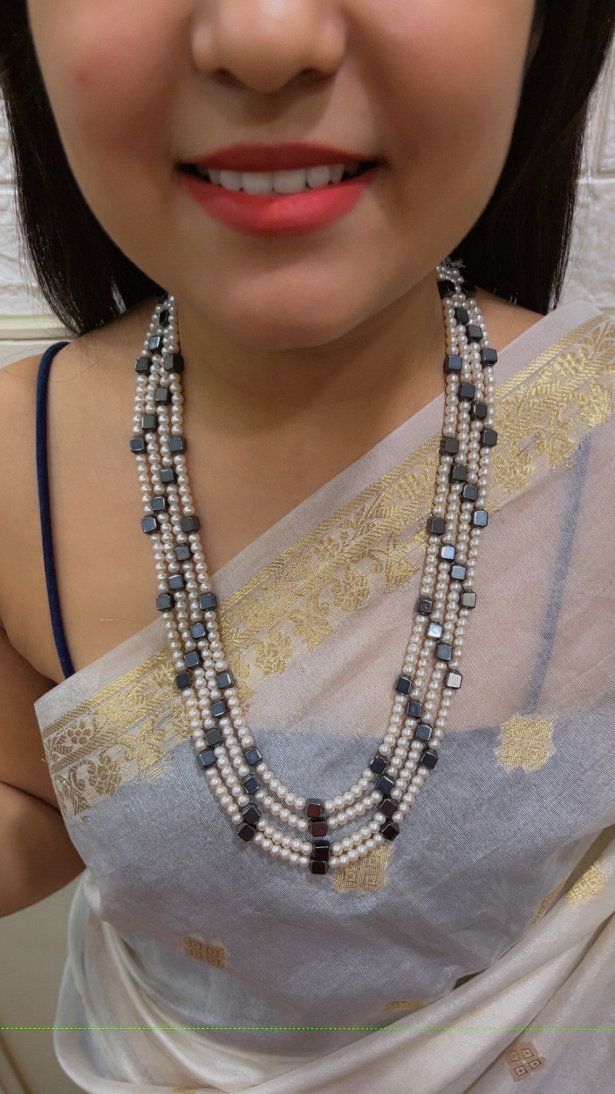 Natural Gunmetal & Pearl Gemstone Beads Necklace Jewelry QCMORE