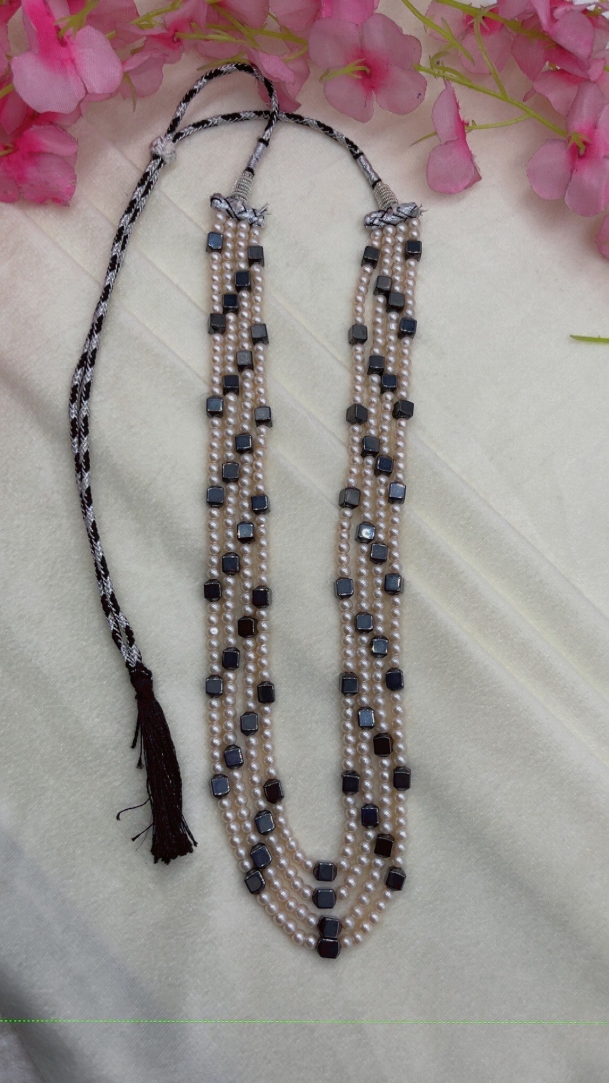 Natural Gunmetal & Pearl Gemstone Beads Necklace Jewelry QCMORE