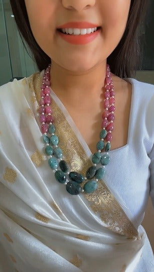 Natural Ruby And Emerald Gemstone Beads Necklace