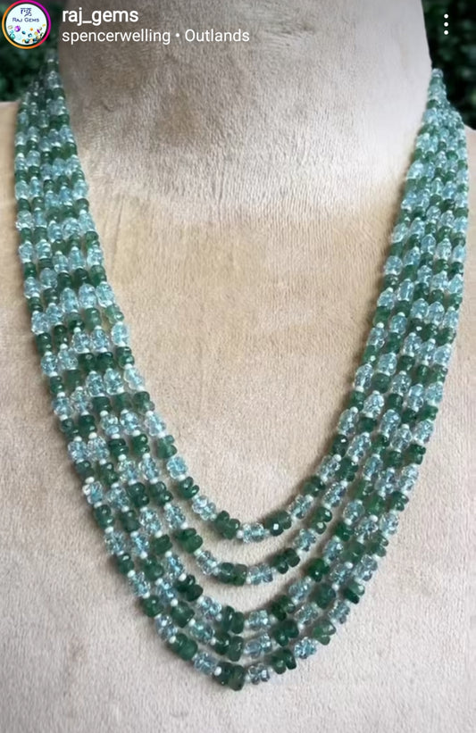 Natural Emerald & Aquamarine Rondelle Faceted Beads Necklace