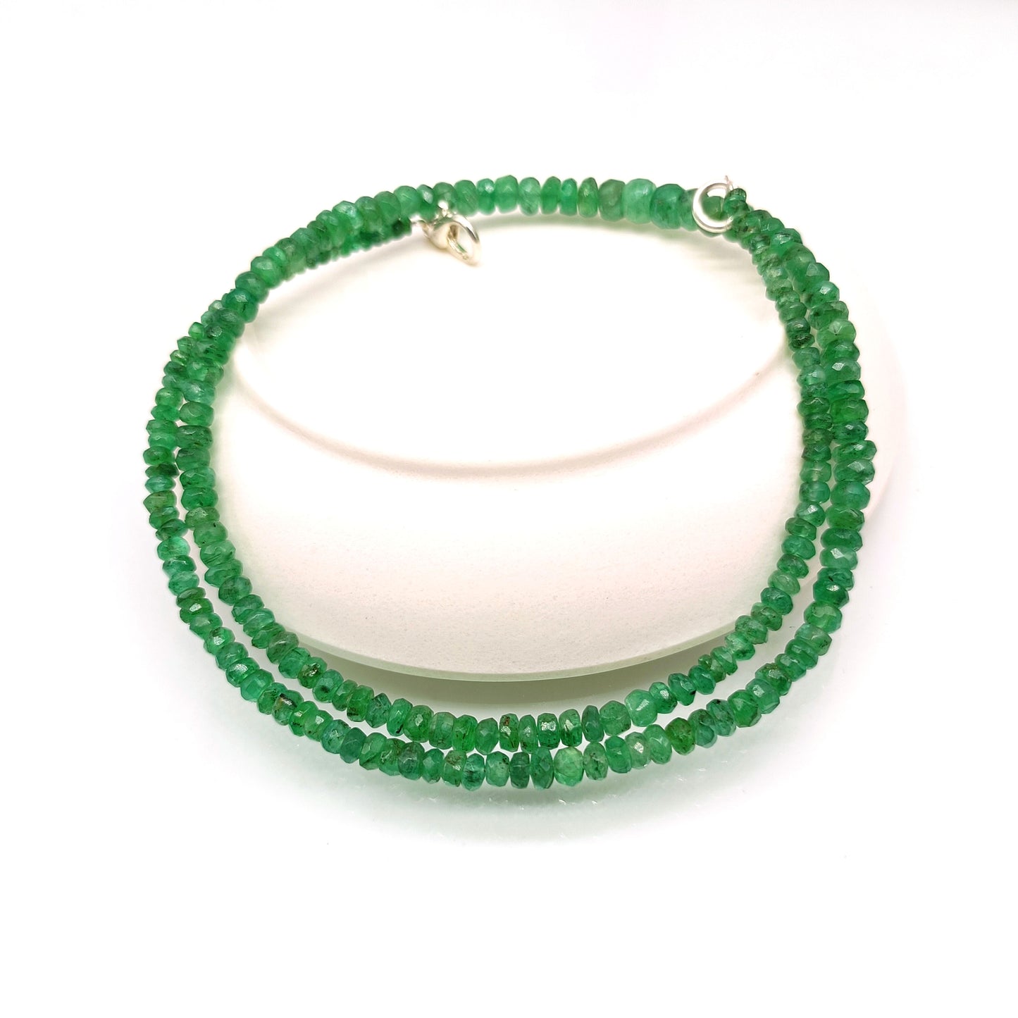 Natural Emerald Rondelle Faceted Gemstone Beaded Necklace