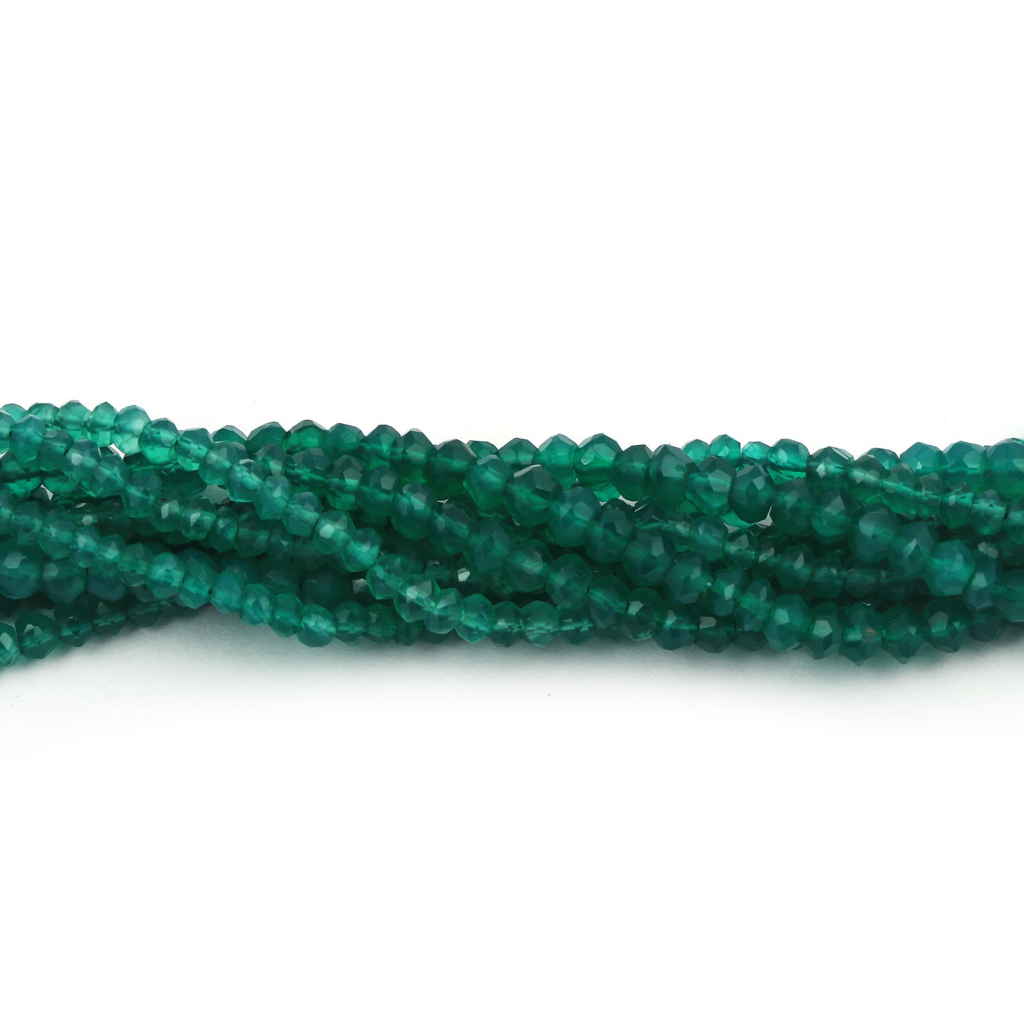 Natural Green Onyx Rondelle Faceted Gemstone Beads Strand 13 Inches