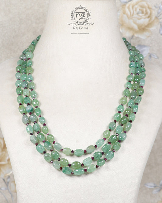 Natural Green Beryl & Garnet Gemstone Beads Necklace