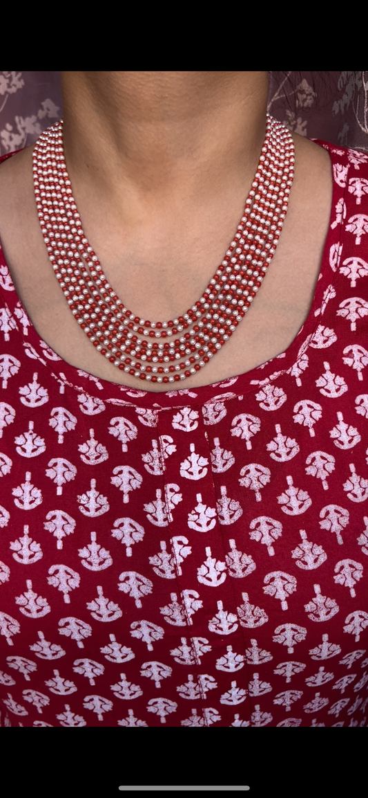 Natural Coral & Pearl Gemstone Beads Necklace