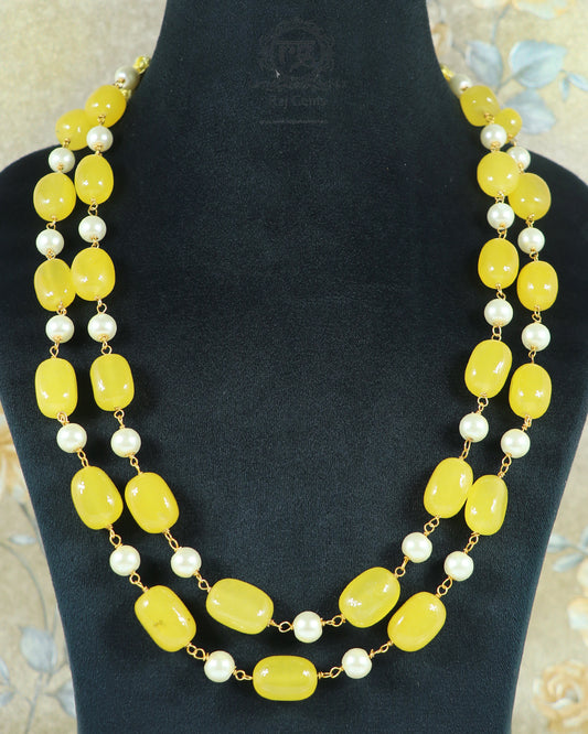 Natural Yellow Quartz & Pearl Gemstone Beads Necklace Jewelry
