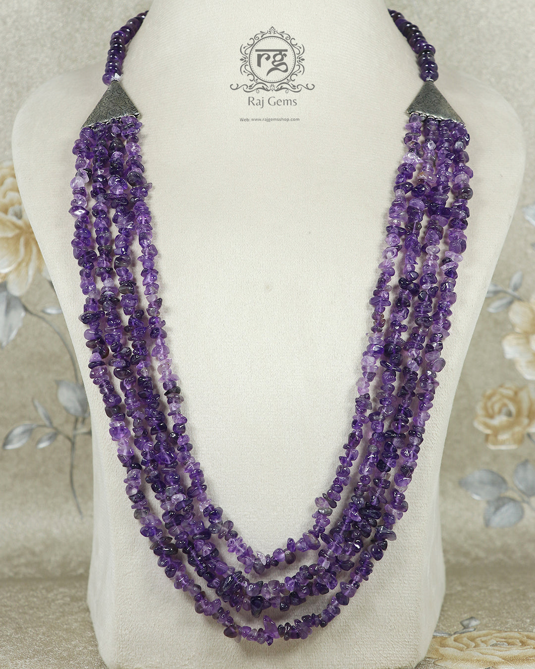 Natural Amethyst Uncut Gemstone Beaded Necklace