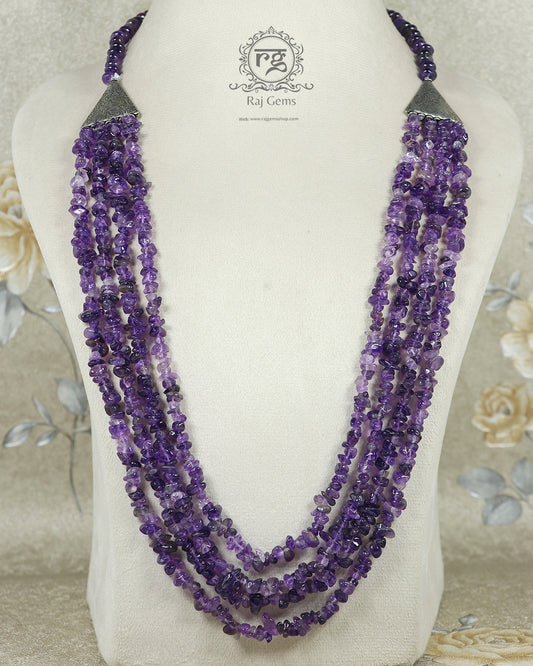 Natural Amethyst Uncut Gemstone Beaded Necklace