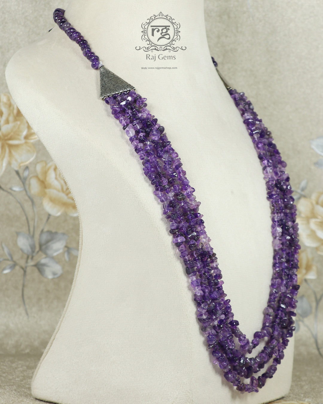 Natural Amethyst Uncut Gemstone Beaded Necklace