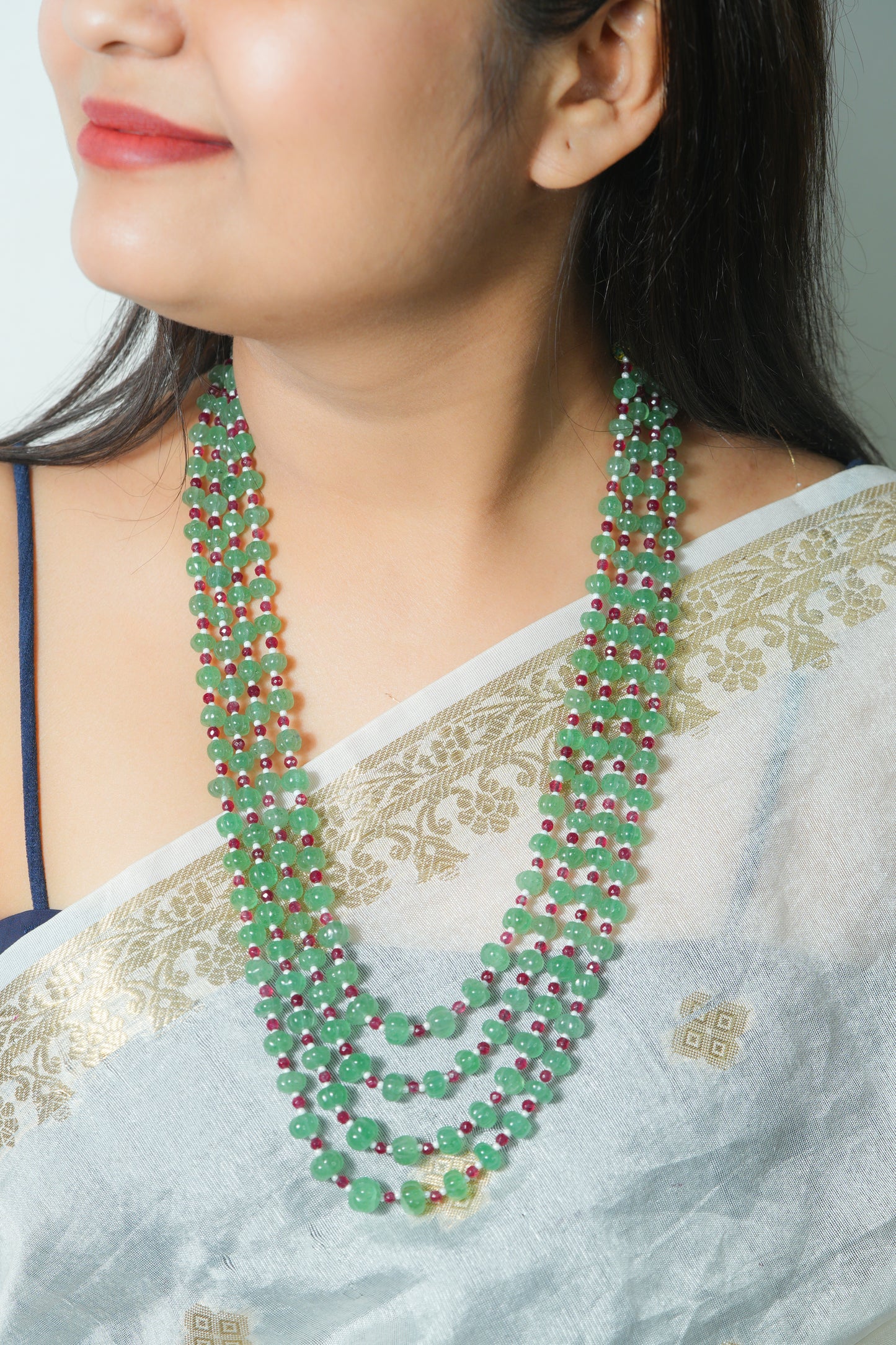 Natural Green Strawberry Pumpkin & Red Jade Gemstone Beads Necklace Jewelry