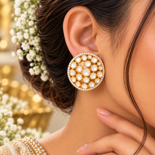 925 Silver Moissanite Polki Stud Earrings
