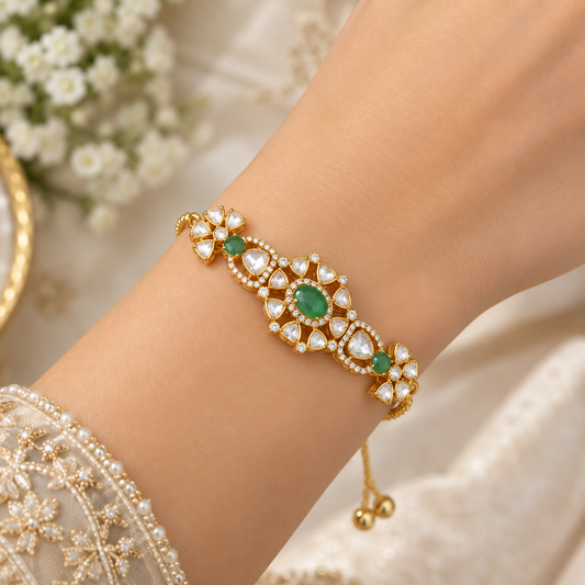 925 Silver Moissanite Polki Adjustable Bracelet Jewelry