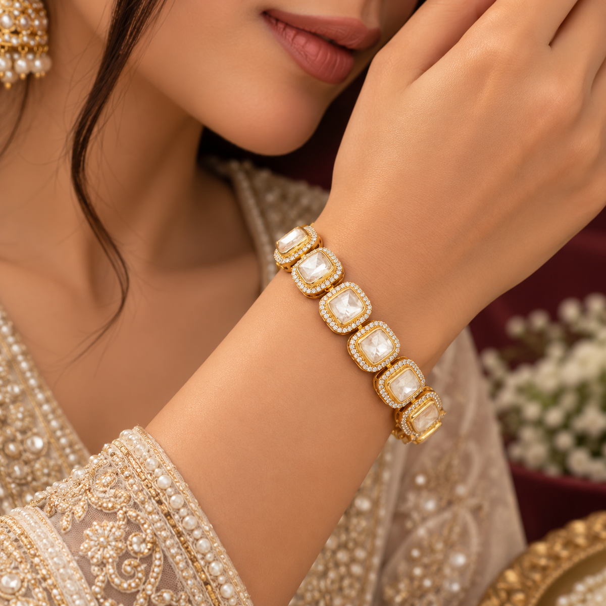 925 Silver Moissanite Polki Bracelet Jewelry