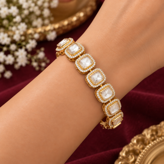 925 Silver Moissanite Polki Bracelet Jewelry