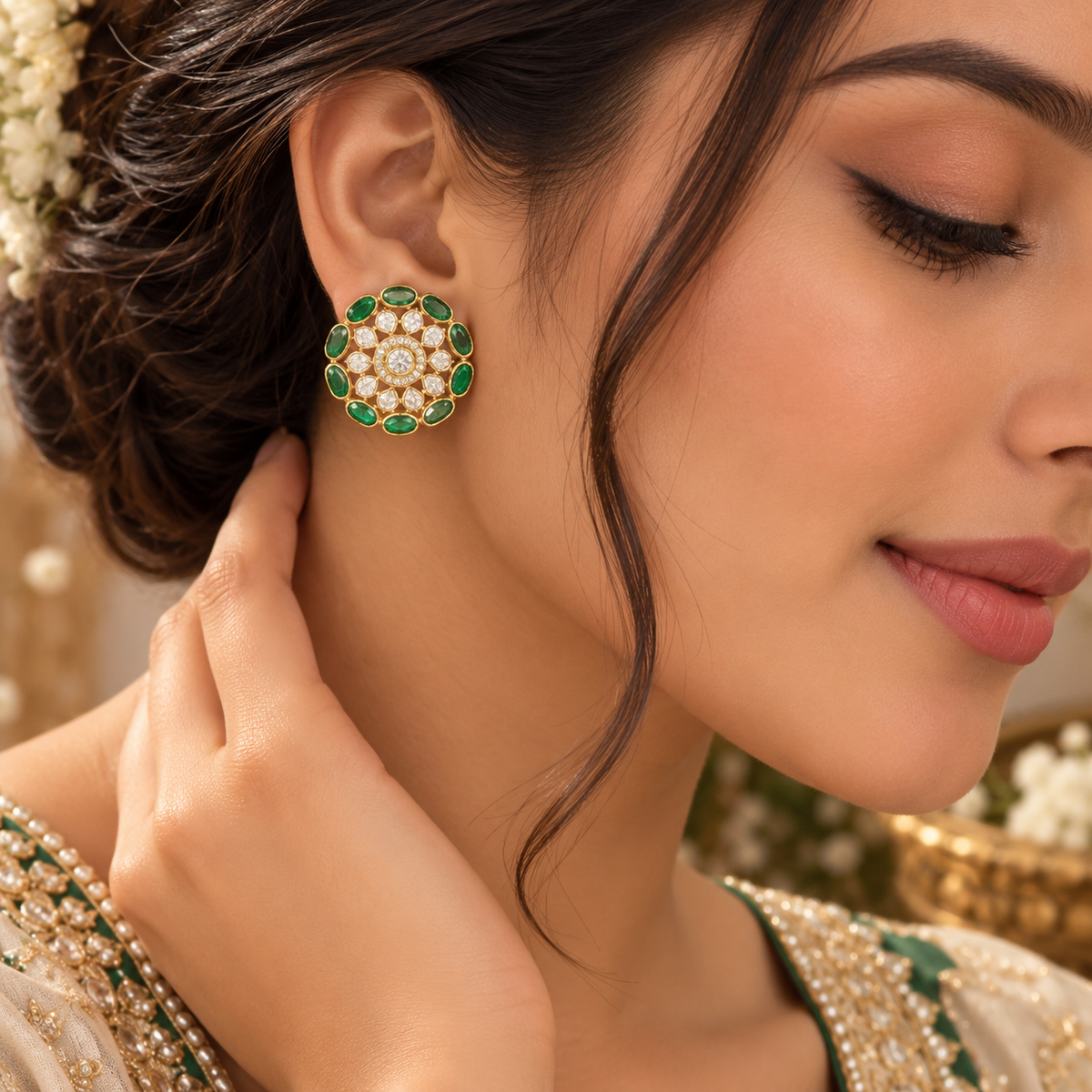 925 Silver Green Stud Earring