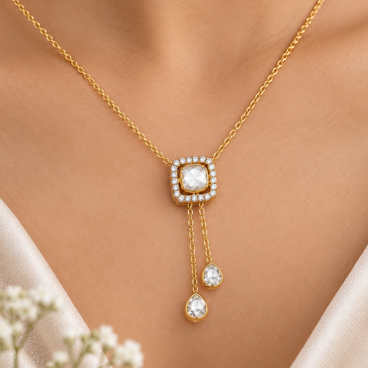 925 Silver Moissanite Polki Necklace