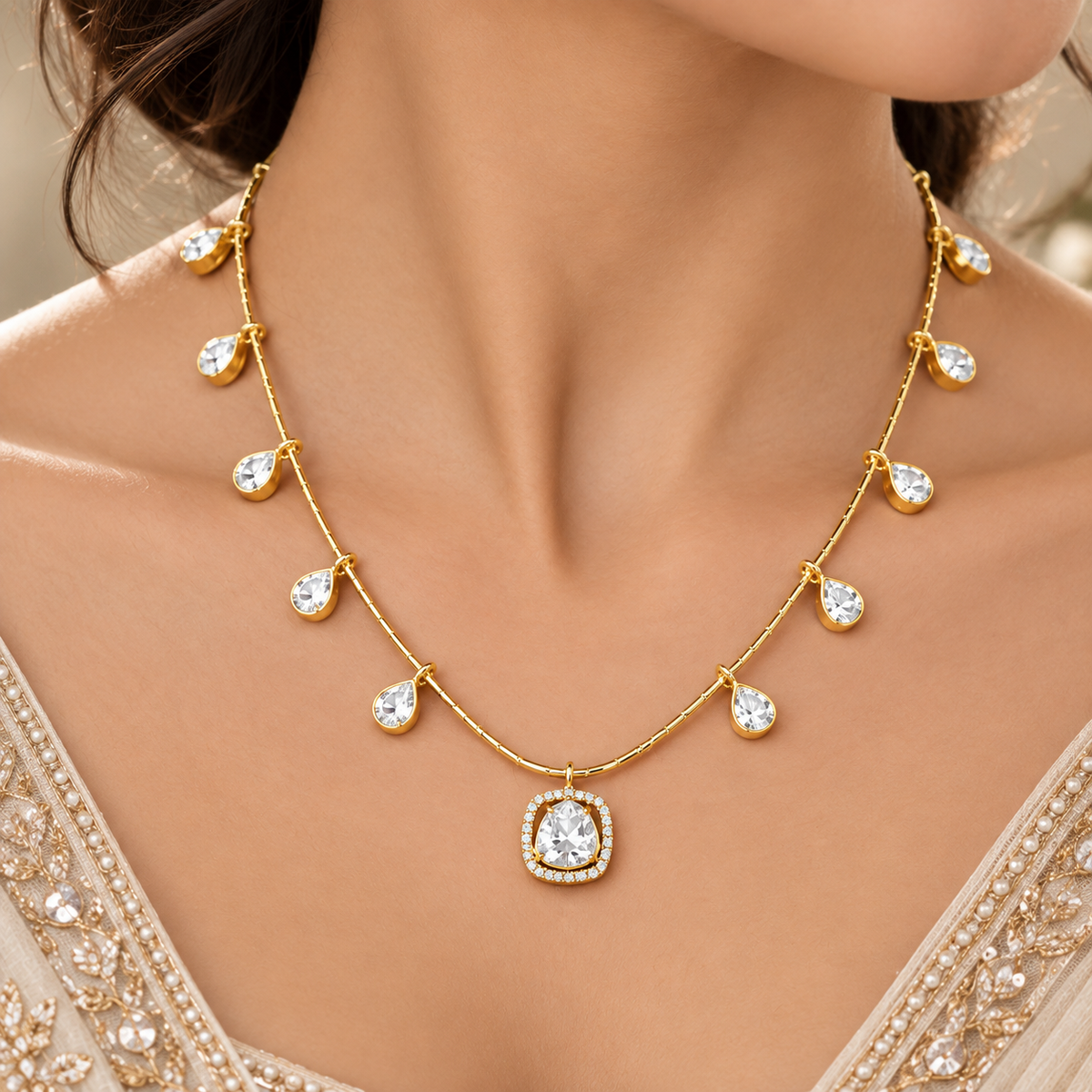 Pure white Designer Neckline