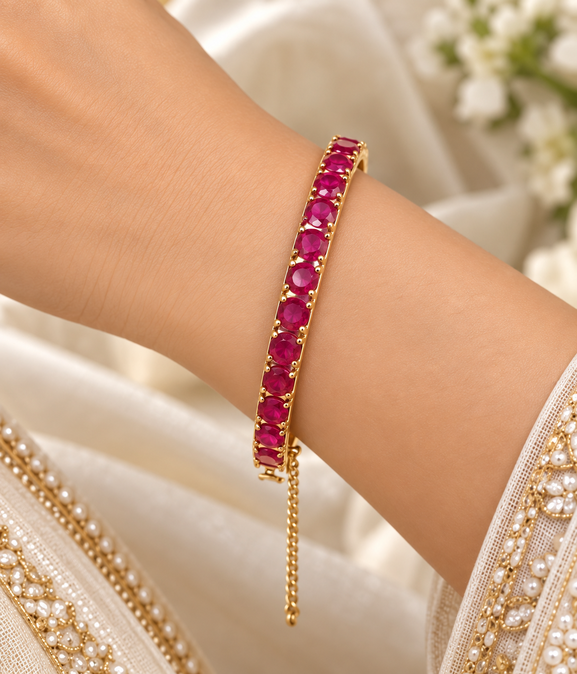 Designer 925 Silver Natural Ruby Bangle