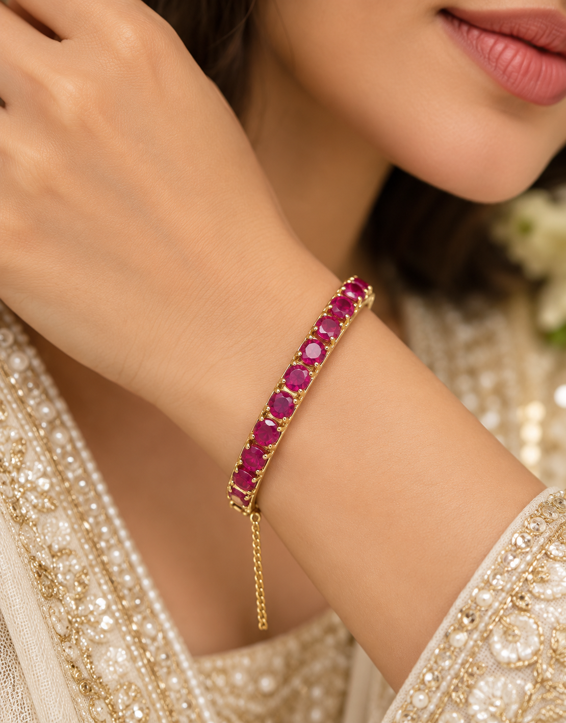 Designer 925 Silver Natural Ruby Bangle