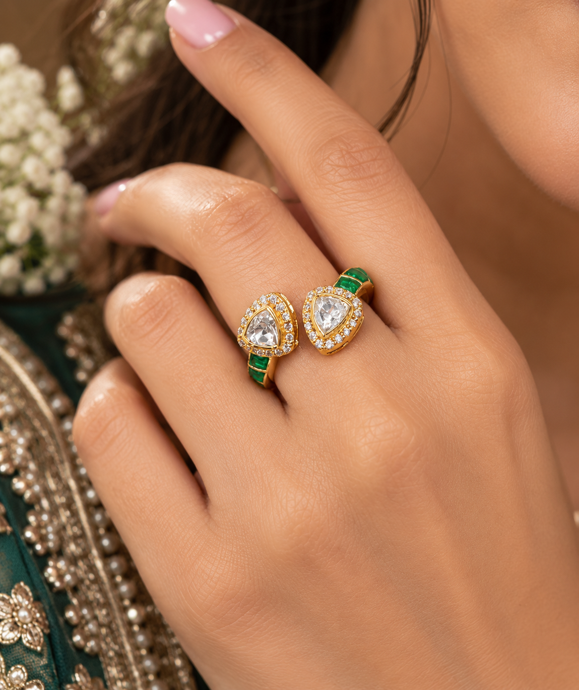 Designer 925 Silver Green Adjustable Ring