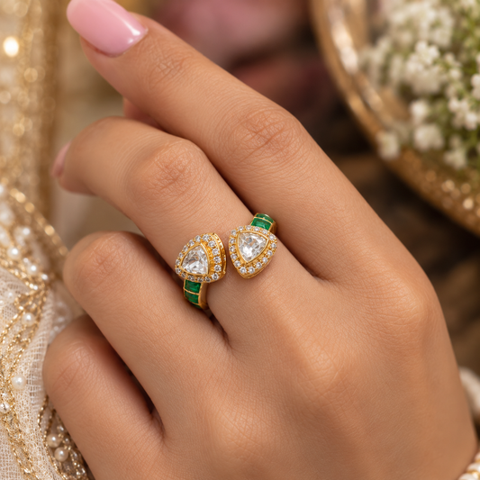 Designer 925 Silver Green Adjustable Ring