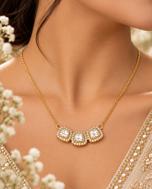 925 Silver Moissanite Polki Necklace Jewelry