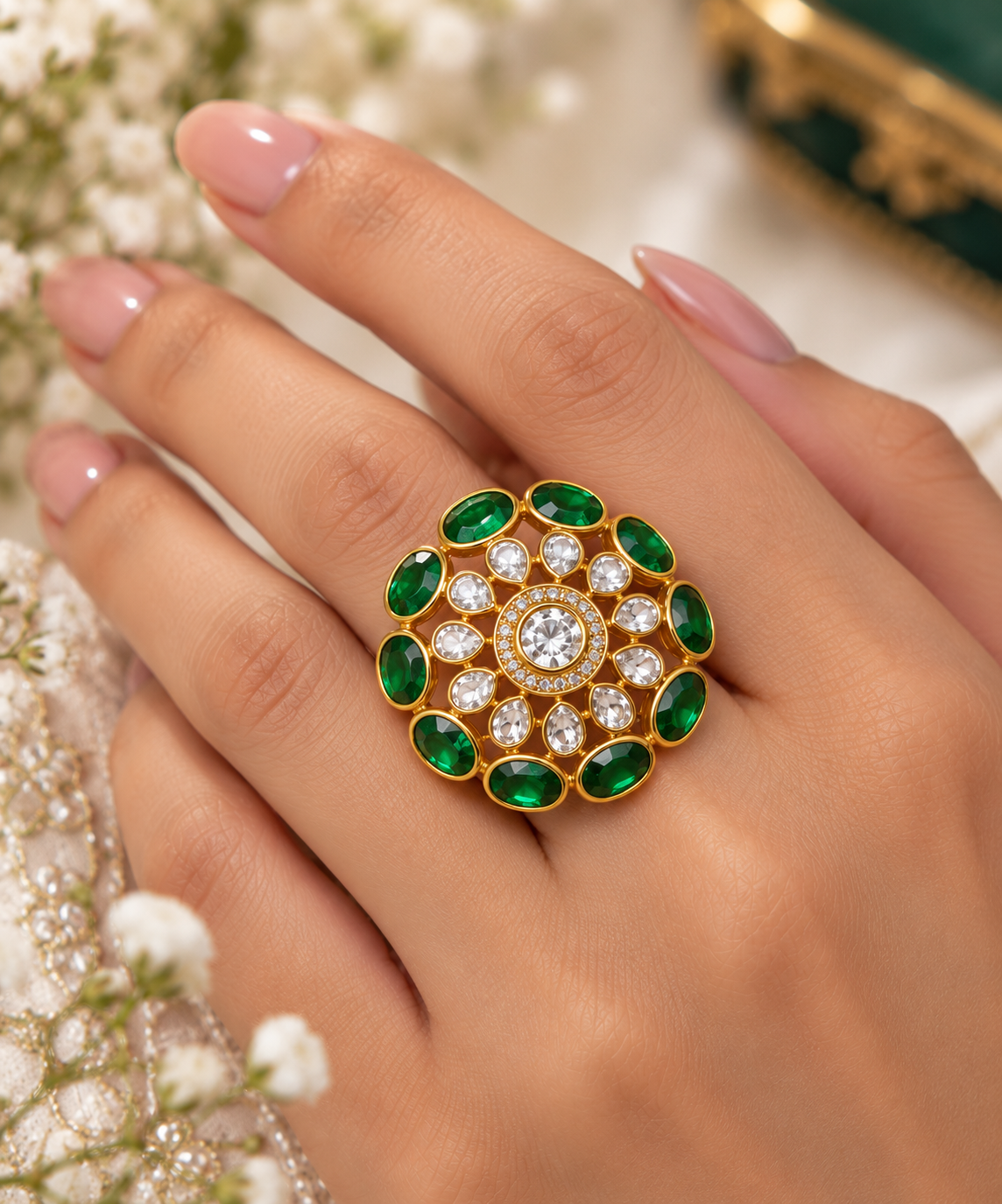 925 Silver Green Adjustable Ring