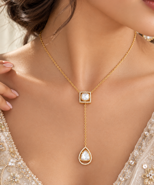925 Silver Moissanite Polki Necklace