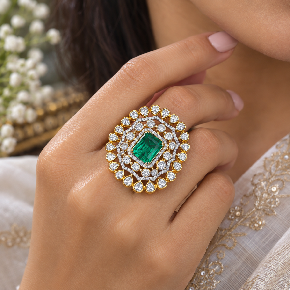 925 Silver Designer Green Ring