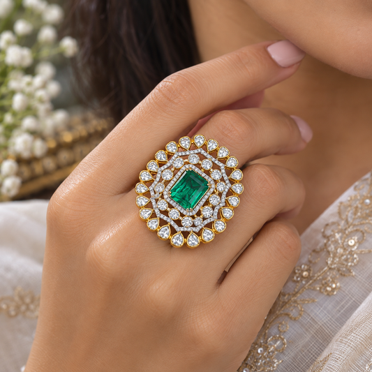 925 Silver Designer Green Ring