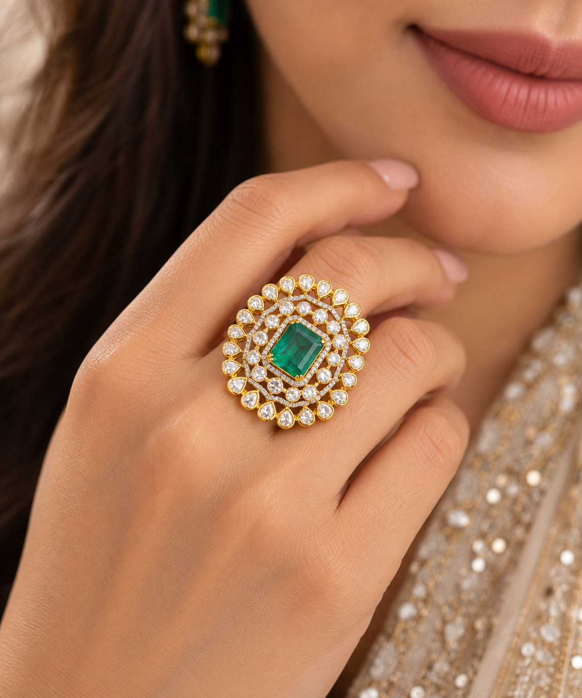 925 Silver Designer Green Ring
