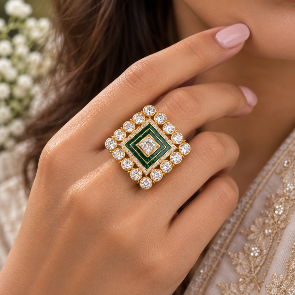 Designer 925 Silver Green Adjustable Ring