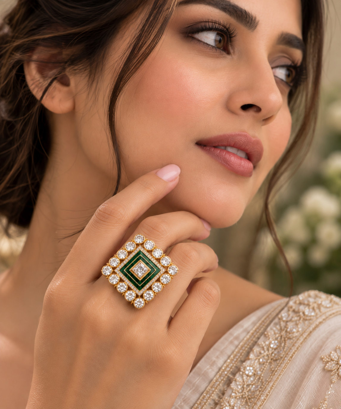 Designer 925 Silver Green Adjustable Ring