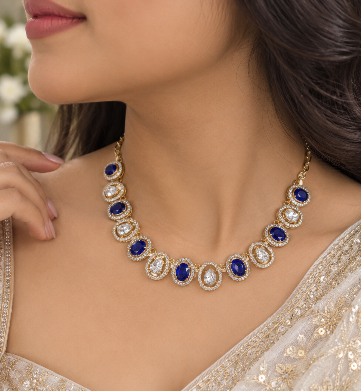 Pure Silver Designer Gemstone Necklace Jewelry