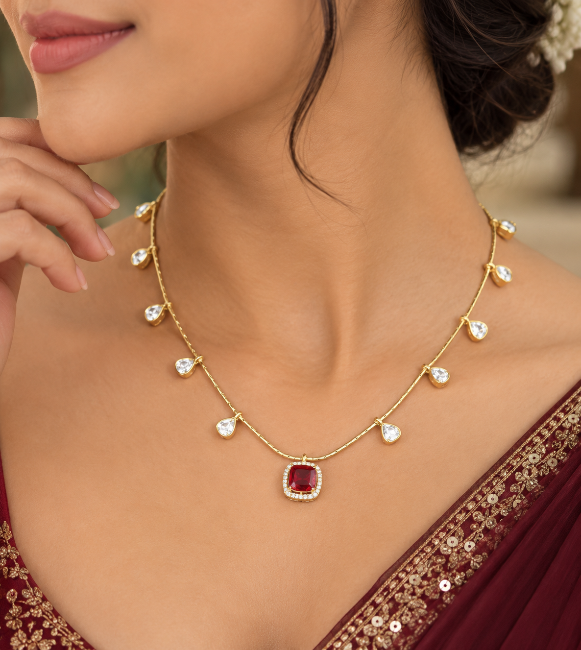 Pure red Designer Neckline
