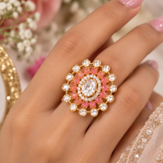 925 Silver Pink Adjustable Ring