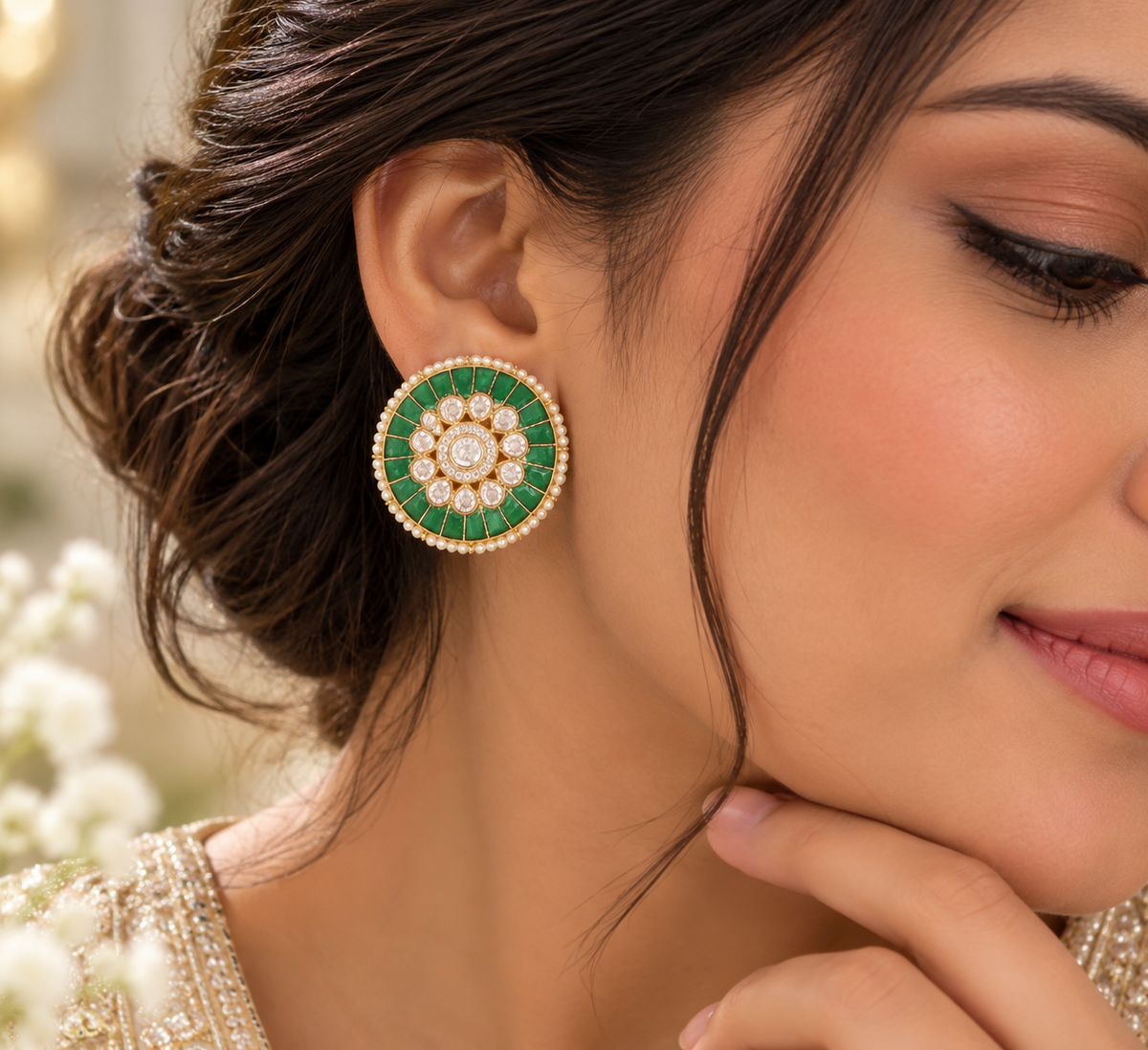 925 Silver Green Stud Earring