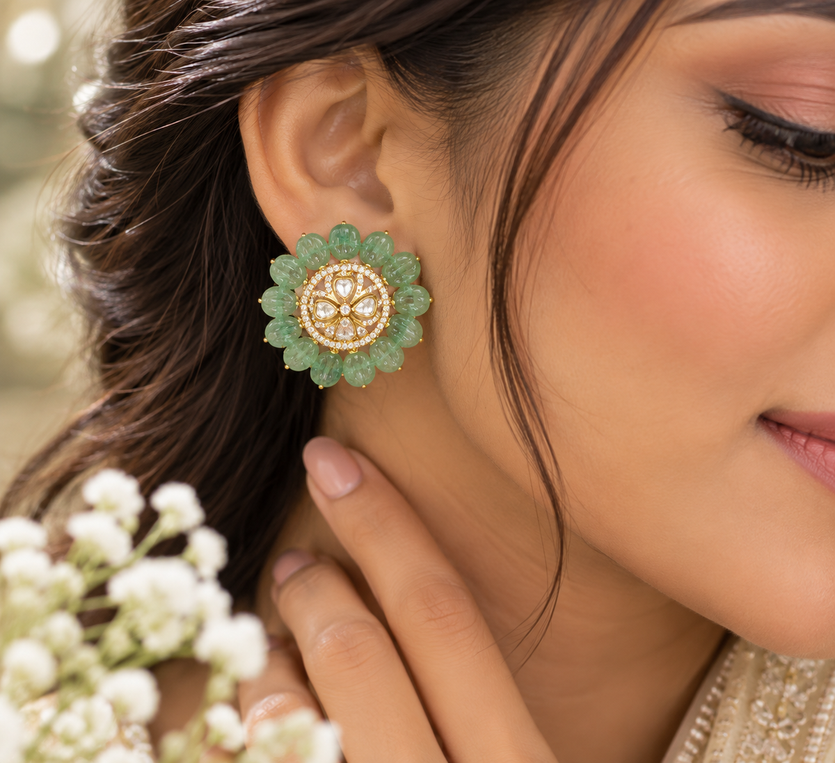 925 Silver Green Stud Earring