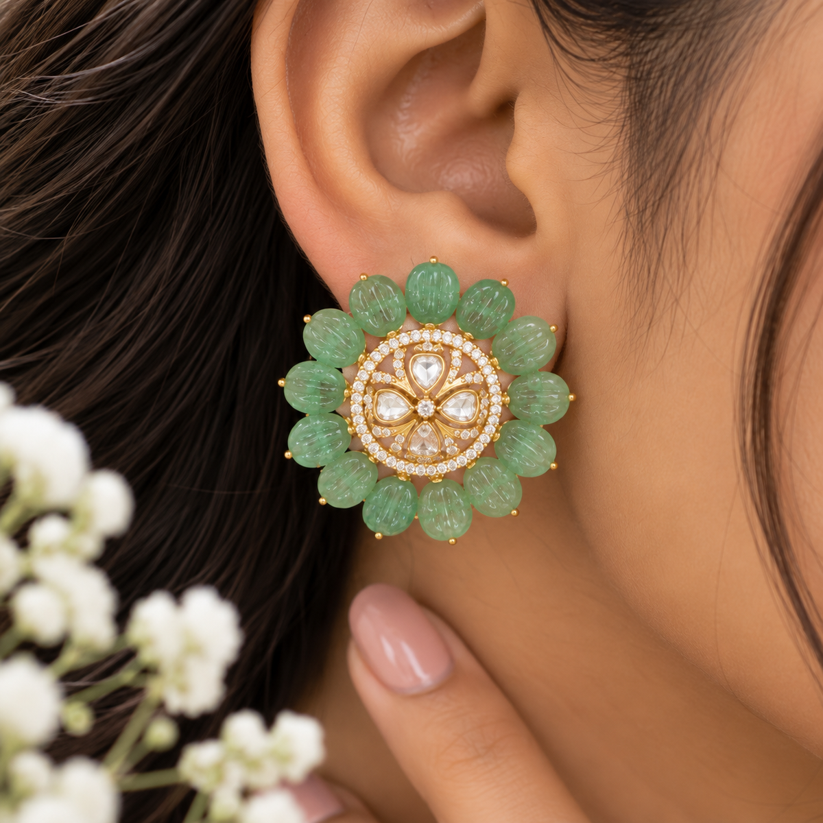 925 Silver Green Stud Earring