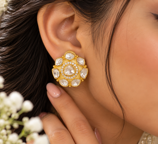 925 Silver Moissanite Polki Stud Earring