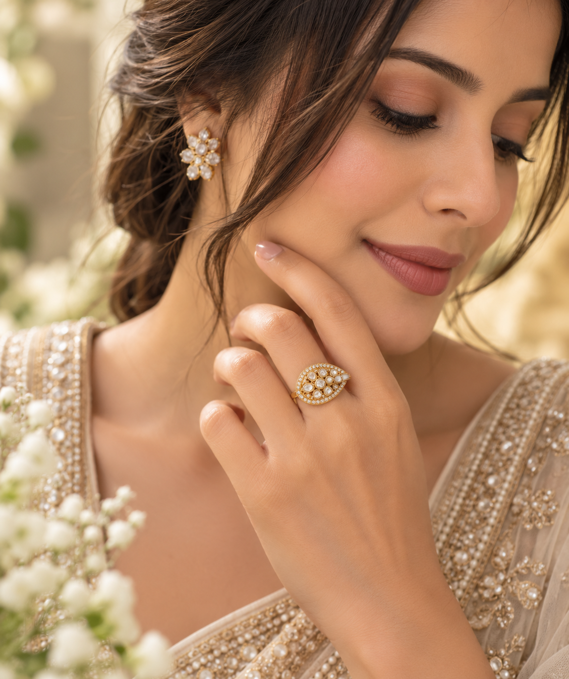 925 silver Moissanite Polki Ring