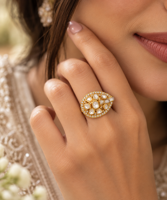 925 silver Moissanite Polki Ring