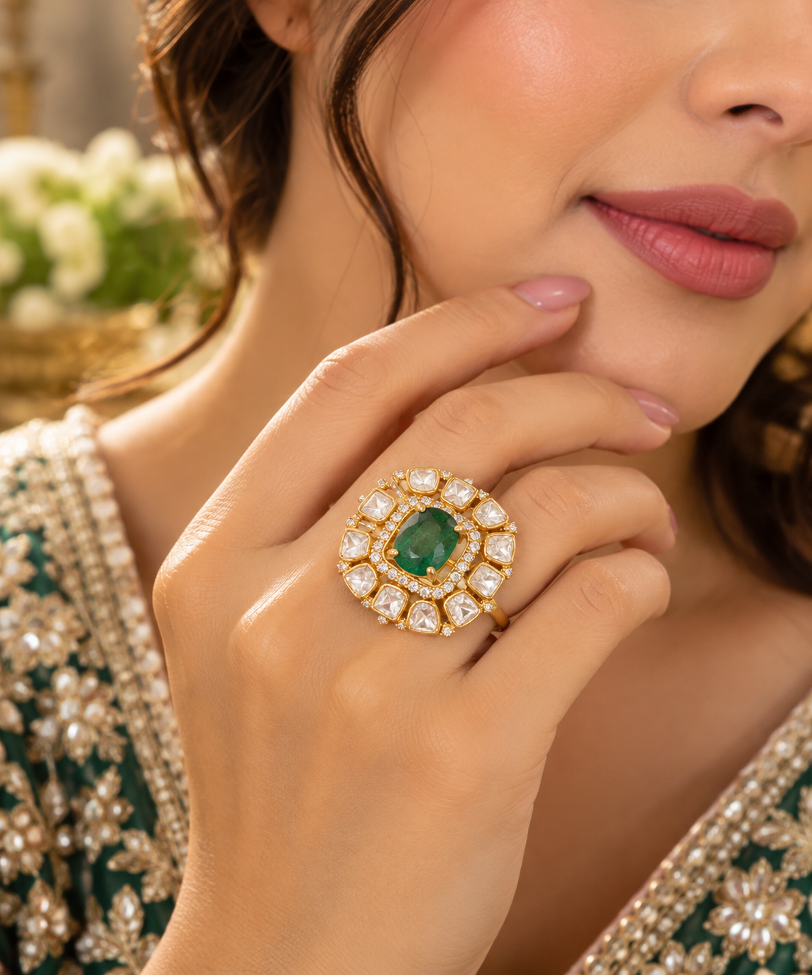 Designer 925 Silver Emerald Ring