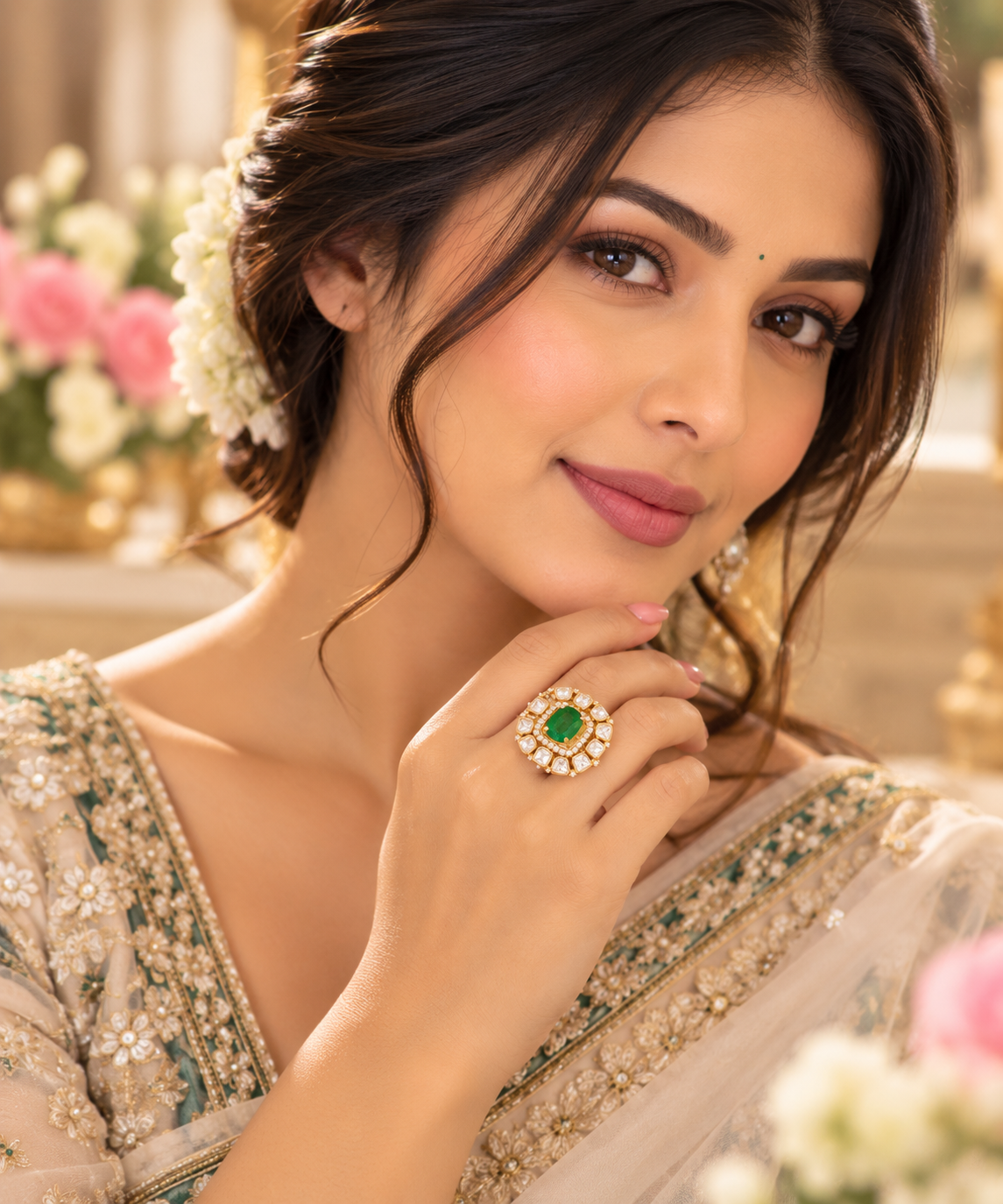Designer 925 Silver Emerald Ring
