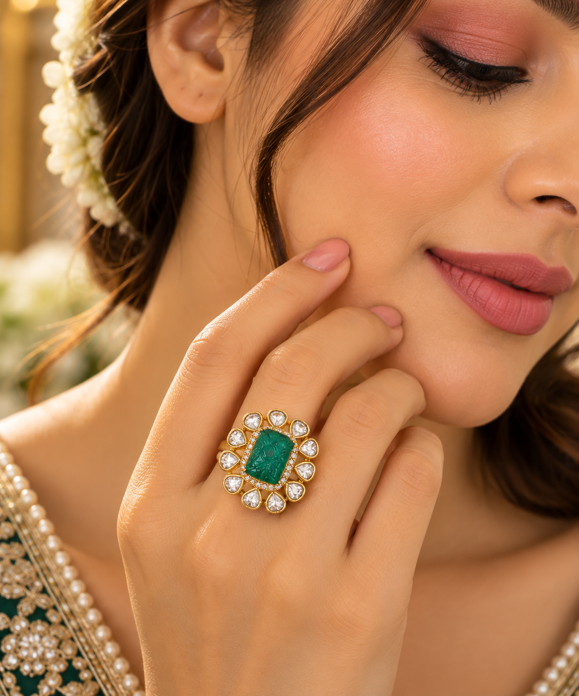 Designer 925 Silver Emerald Ring