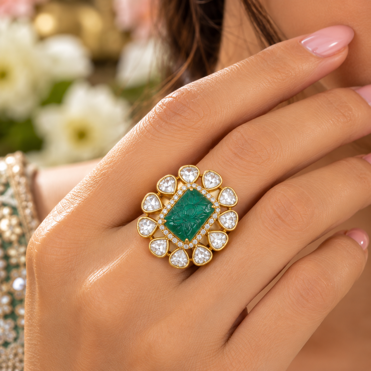 Designer 925 Silver Emerald Ring